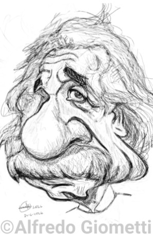 Albert Einstein caricatura caricature portrait - Author: Alfredo Giometti - Human Made Art (No AI)
