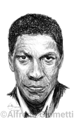 Denzel Washington caricatura caricature portrait - Author: Alfredo Giometti - Human Made Art (No AI)