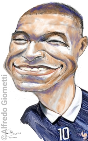 Kylian Mbappé caricatura caricature portrait - Author: Alfredo Giometti - Human Made Art (No AI)